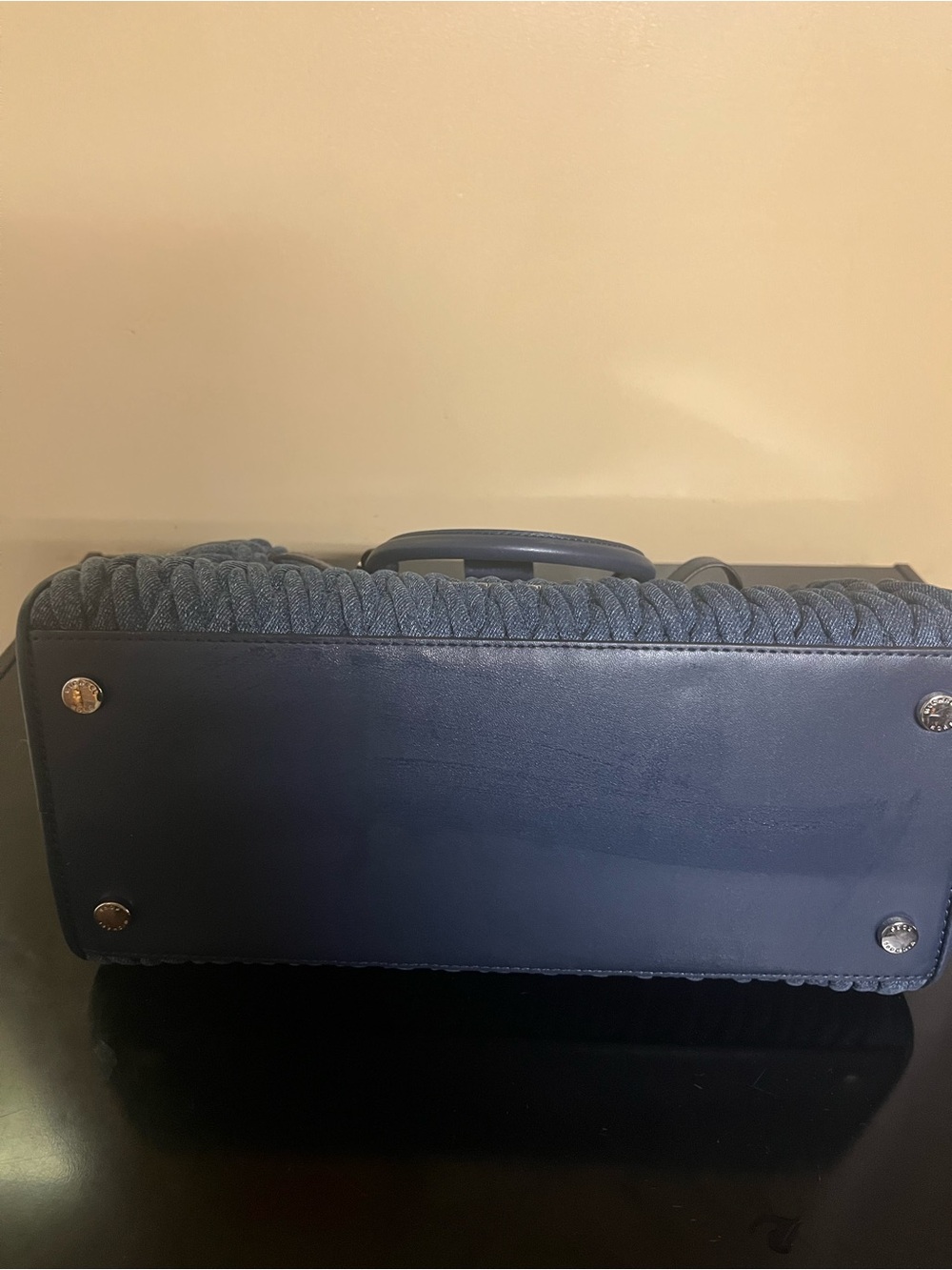 EUC Michael Kors Hamilton Denim-Textured Navy Satchel with Shoulder Strap - Picture 11 of 14